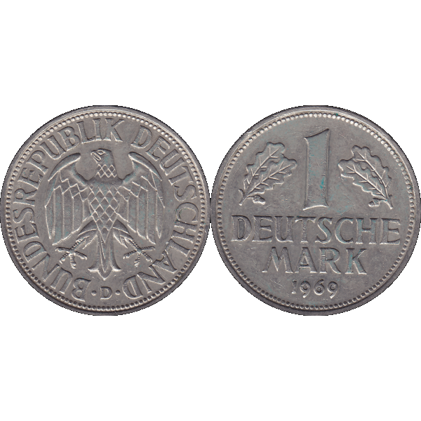 Eine 1 DM Deutsche Mark, 1969 Mzz. D für München (9).png Quadratbild