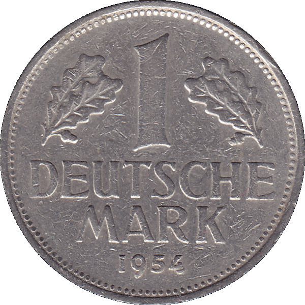 Eine 1 DM Deutsche Mark, 1954 Mzz. G für Karlsruhe (8).png Quadratbild