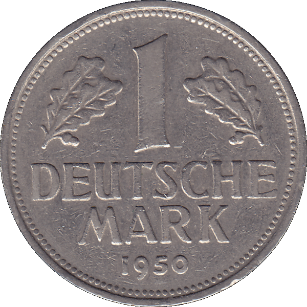 Eine 1 DM Deutsche Mark, 1950 Mzz. G für Karlsruhe (8).png Quadratbild