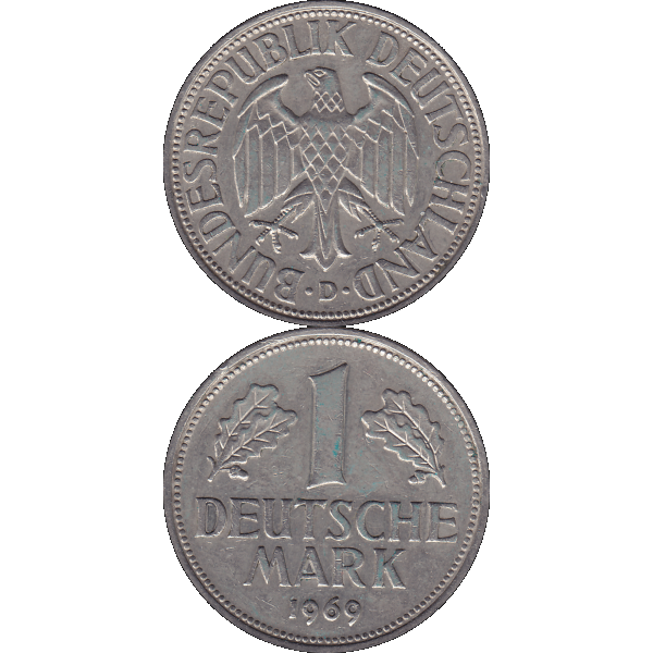 Eine 1 DM Deutsche Mark, 1969 Mzz. D für München (10).png Quadratbild