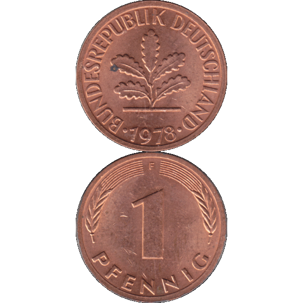 Ein - 1 Pfennig 1978, 1970er Jahre Mzz. F für Stuttgart (10).png Quadratbild