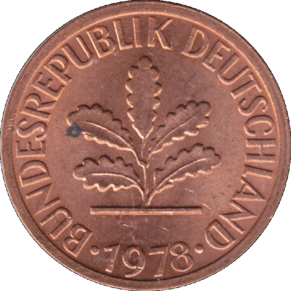 Ein - 1 Pfennig 1978, 1970er Jahre Mzz. F für Stuttgart (7).png Quadratbild