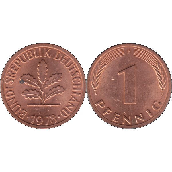 Ein - 1 Pfennig 1978, 1970er Jahre Mzz. F für Stuttgart (9).png Quadratbild