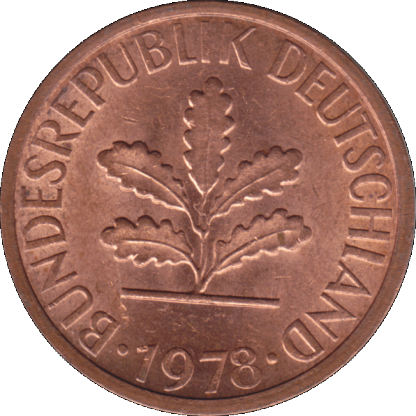 Ein - 1 Pfennig 1978, 1970er Jahre Mzz. G für Karlsruhe (7).png Quadratbild