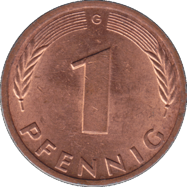 Ein - 1 Pfennig 1978, 1970er Jahre Mzz. G für Karlsruhe (8).png Quadratbild