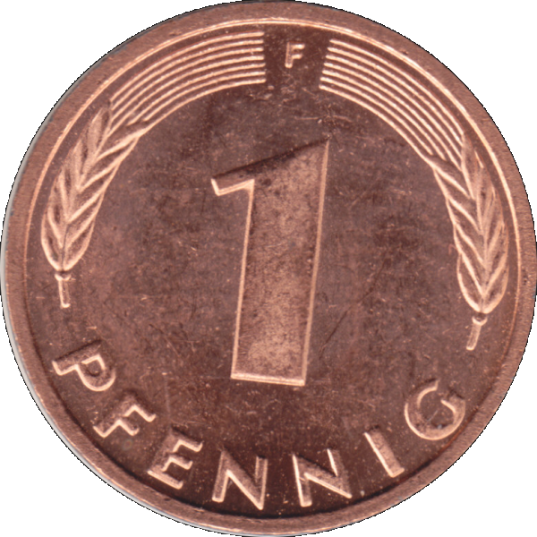 Ein - 1 Pfennig 1992, 1990er Jahre Mzz. F für Stuttgart (8).png Quadratbild