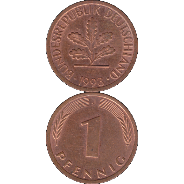 Ein - 1 Pfennig 1993, 1990er Jahre Mzz. J für Hamburg (10).png Quadratbild