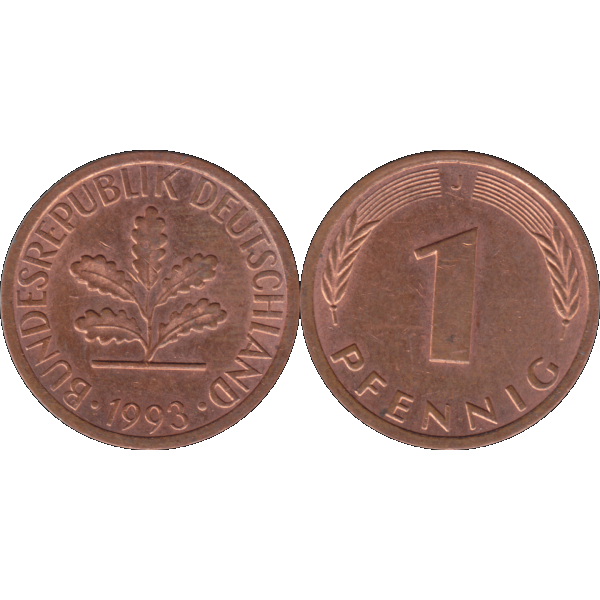 Ein - 1 Pfennig 1993, 1990er Jahre Mzz. J für Hamburg (9).png Quadratbild