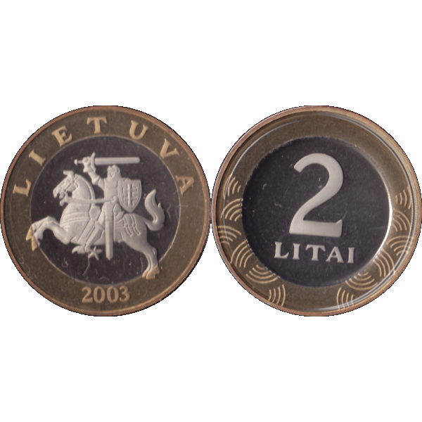 Münze aus Litauen 2 Litai 2003, aus KMS, Stempelglanz, VS. Ritter mit Pferd, RS. Wert-Zahl (9).png Quadratbild