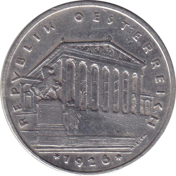 Münze aus Österreich 1 Schilling 1926 Silbermünze Parlementsgebäude in Wien, Bindenschild 6 Gramm 640er Silber (5).jpg Quadratbild