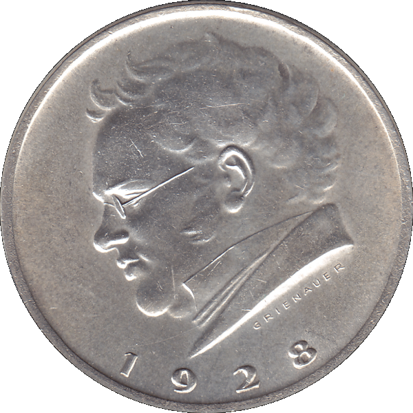 Münze aus Österreich 2 Schilling 1928, Silbermünze Franz Schubert (8).png Quadratbild
