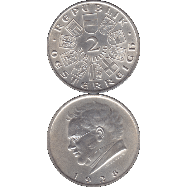 Münze aus Österreich 2 Schilling 1928, Silbermünze Franz Schubert (10).png Quadratbild