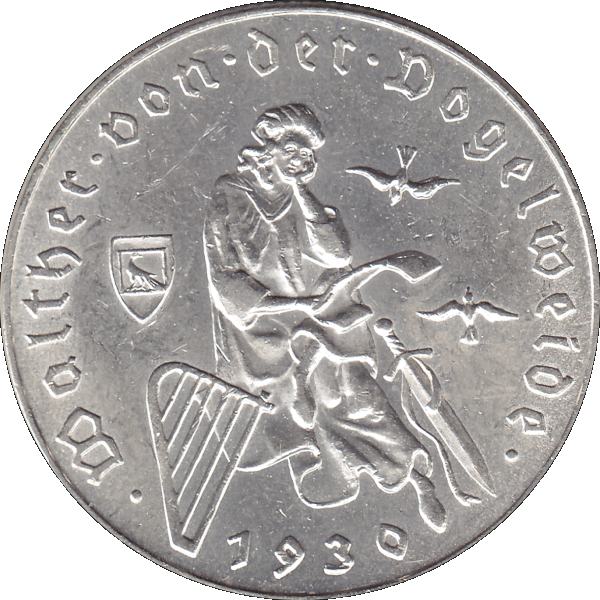 Münze aus Österreich 2 Schilling 1930, Silbermünze Walter von der Vogelweide 1170-1230, Minnesänger (8).png Quadratbild