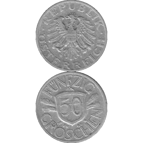 Münze aus Österreich 50 Groschen 1946 Graustufen (12).png Quadratbild