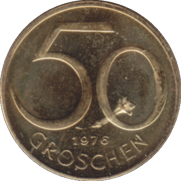 Münze aus Österreich 50 Groschen 1976, Farbe-Color, Rückseite mit Wert.png Quadratbild