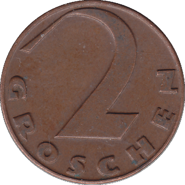 Münze aus Österreich 2 Zwei Groschen 1927, Krückenkreuz Farbe-Color, Rückseite mit Wert.png Quadratbild