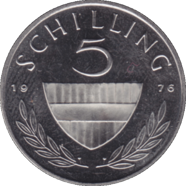 Münze aus Österreich 5 Schilling 1976, Farbe-Color, Rückseite mit Wert.png Quadratbild