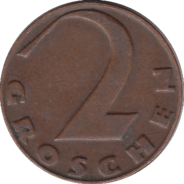 Münze aus Österreich 2 Zwei Groschen 1930, Kruckenkreuz Farbe-Color, Rückseite mit Wert.png Quadratbild