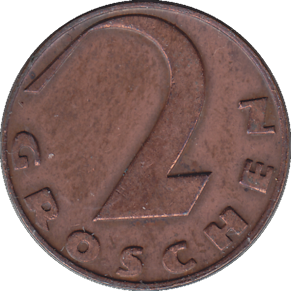 Münze aus Österreich 2 Zwei Groschen 1937, Kruckenkreuz Farbe-Color, Rückseite mit Wert.png Quadratbild