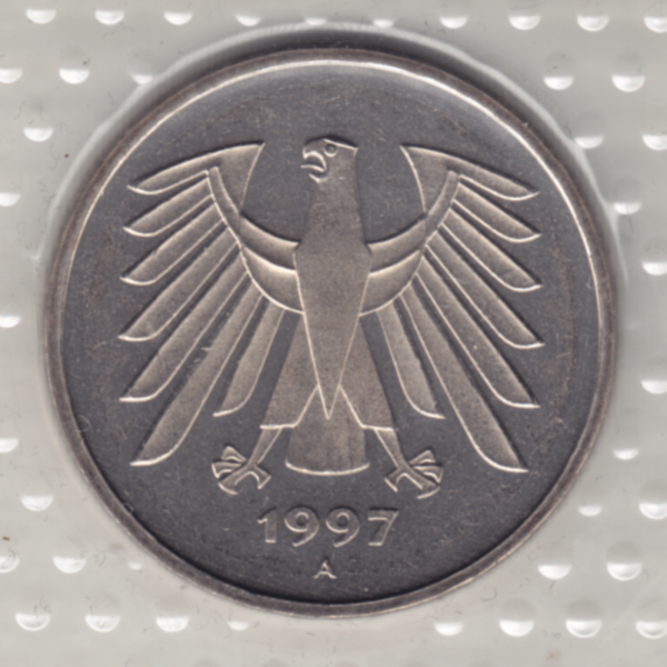 BRD-Deutschland A für Berlin 1997, 5 Deutsche Mark Vorderseite.png Quadratbild