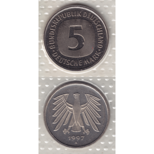 BRD-Deutschland A für Berlin 1997, 5 Deutsche Mark, RS+VS vertikal Farbe.png Quadratbild