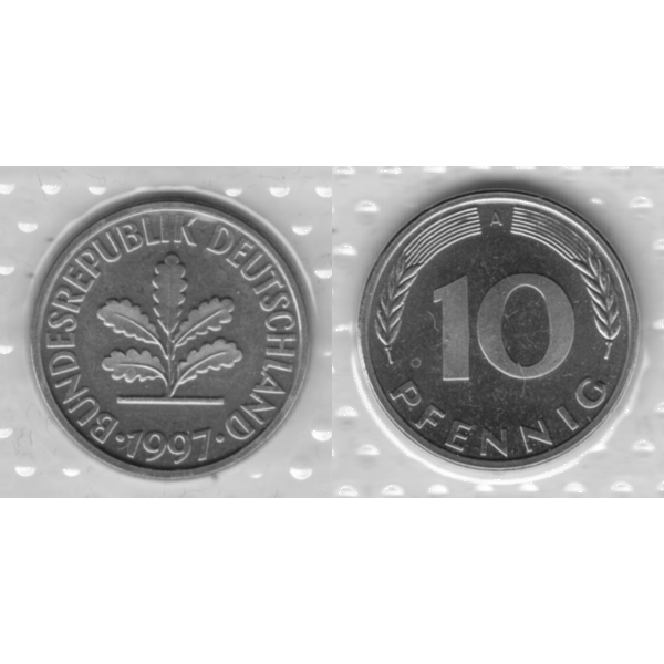 BRD-Deutschland A für Berlin 1997, 10 Deutsche Pfennige, VS+RS horizontal Graustufen.png Quadratbild