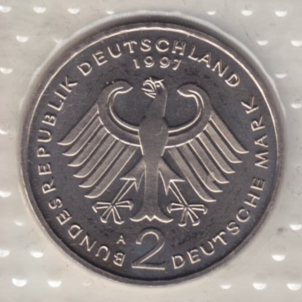 BRD-Deutschland A für Berlin 1997, 2 Deutsche Mark Gedenkmünze Willy Brandt Vorderseite.png Quadratbild
