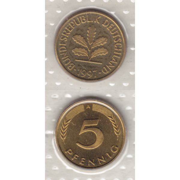 BRD-Deutschland A für Berlin 1997, 5 Deutscher Pfennig, VS+RS vertikal Farbe.png Quadratbild