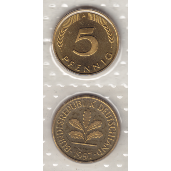 BRD-Deutschland A für Berlin 1997, 5 Deutscher Pfennig, RS+VS vertikal Farbe.png Quadratbild
