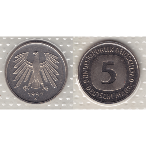 BRD-Deutschland A für Berlin 1997, 5 Deutsche Mark, VS+RS horizontal Farbe.png Quadratbild