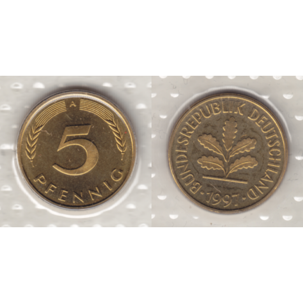 BRD-Deutschland A für Berlin 1997, 5 Deutscher Pfennig, RS+VS horizontal Farbe.png Quadratbild
