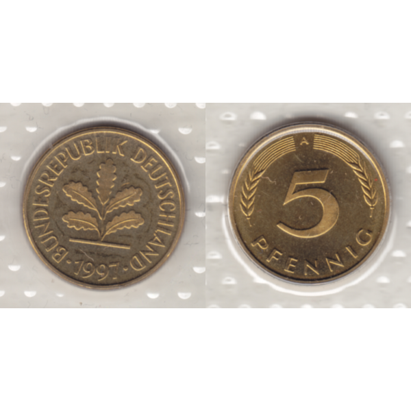 BRD-Deutschland A für Berlin 1997, 5 Deutscher Pfennig, VS+RS horizontal Farbe.png Quadratbild