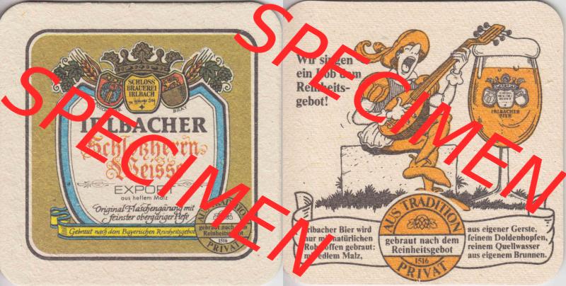 Bierdeckel Irlbacher Schloßherrn Weisse Export aus hellem Malz, Original Flaschengärung mit feinster obergäriger Hefe (1). Deutscher Katalog über deutsche Bierdeckel... Sammlung