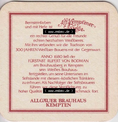 Bierdeckel Allgäuer Brauhaus Alt Kemptener Weiße, Obergärig mit Hefe, Allgäuer Brauhaus Kempten (3). Deutscher Katalog über... Sammlung