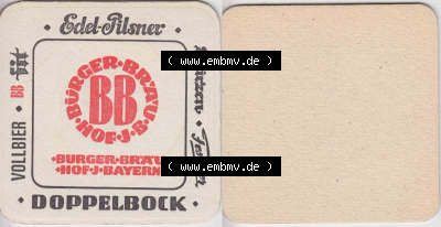 Bierdeckel Edel-Pilsner Bürgerbräu Hof-J-B, Doppelbock (1). Deutscher Katalog über deutsche Bierdeckel Bürgerbräu Hof aus... Sammlung