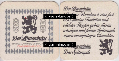 Bierdeckel Der Löwenbräu, ein Pils, so würzig und so fein, Löwenbräu München (1). Deutscher Katalog über deutsche Bierdeckel... Sammlung