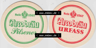 Bierdeckel Arcobräu, seit 1567, Pilsener Urfass (1). Deutscher Katalog über deutsche Bierdeckel Arcobräu aus Bundesland Bayern... Sammlung