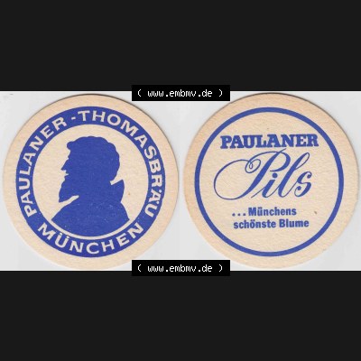 Bierdeckel Paulaner Thomasbräu, Pils ... Münchens schönste Blume (1). Deutscher Katalog über deutsche Bierdeckel Paulaner Brauerei aus Bundesland... Sammlung