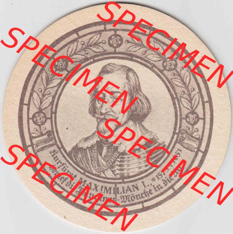 Bierdeckel Paulaner München, Kurfürst Maximilian I. 1573-1651, beriet die Paulaner-Mönche (3). Deutscher Katalog über deutsche Bierdeckel Paulaner... Sammlung