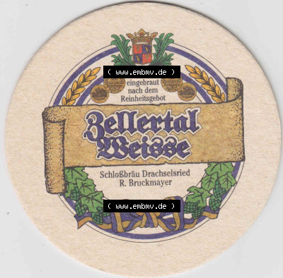 Bierdeckel Eingebraut nach dem Reinheitsgebot, Zellertal Weisse, Schloßbräu Drachselsried R. Bruckmayer (2). Deutscher Katalog... Sammlung