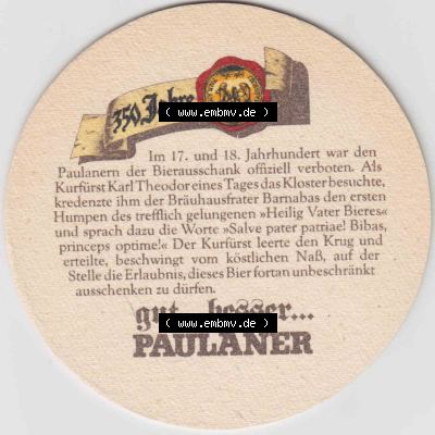 Bierdeckel Paulaner München, Kurfürst Maximilian I. 1573-1651, beriet die Paulaner-Mönche (2). Deutscher Katalog über deutsche Bierdeckel Paulaner... Sammlung
