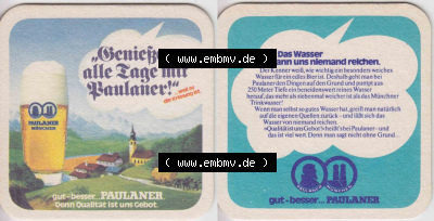 Bierdeckel Genieße alle Tage mit Paulaner, weil es die Krönung ist (1). Deutscher Katalog über deutsche Bierdeckel Paulaner... Sammlung