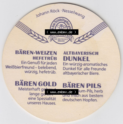 Bierdeckel Bärenbräu aus dem Allgäu, Bären-Weizen, Bären Gold, Bären Plus, Altbayerisch Dunkel (2). Deutscher Katalog über... Sammlung