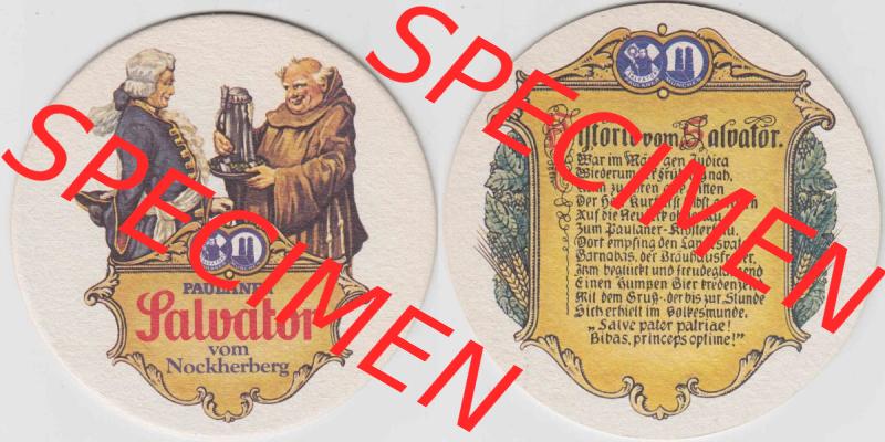 Bierdeckel Paulaner München, Salvator vom Nockerberg, Historie vom Salvator (1). Deutscher Katalog über deutsche Bierdeckel Paulaner Brauerei aus Bundesland Bayern... Sammlung