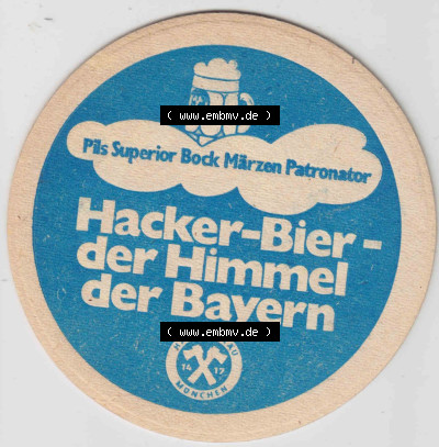 Bierdeckel Hacker-Bier der Himmel der Bayern, Pils Superior Bock Märzen Patronator (3). Deutscher Katalog über deutsche Bierdeckel... Sammlung