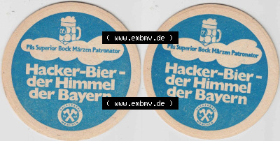 Bierdeckel Hacker-Bier der Himmel der Bayern, Pils Superior Bock Märzen Patronator (1). Deutscher Katalog über deutsche Bierdeckel... Sammlung