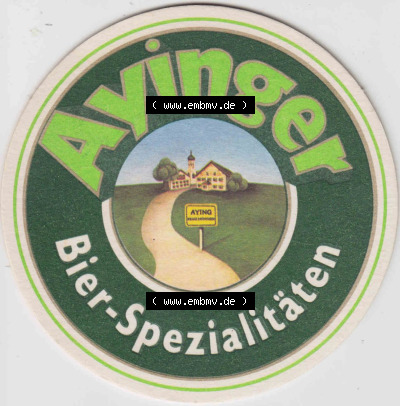 Bierdeckel Ayinger Bier-Spezialitäten, Landkarte der Brauerei Aying, Isartaler Holzhaus (2). Deutscher Katalog über deutsche... Sammlung