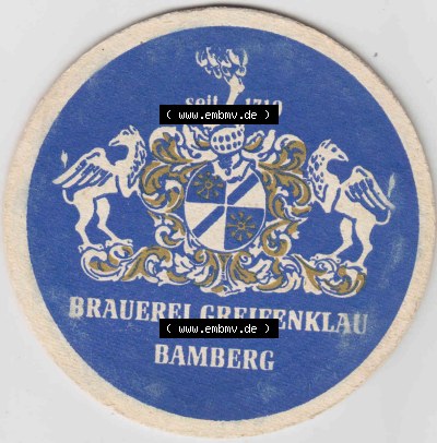 Bierdeckel Brauerei Greifenklau, Bamberg, seit 1719 (2). Deutscher Katalog über deutsche Bierdeckel Brauerei Greifenklau aus... Sammlung