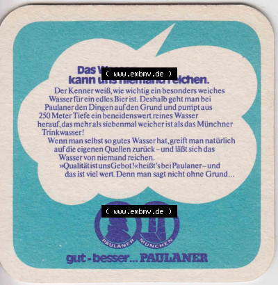 Bierdeckel Genieße alle Tage mit Paulaner, weil es die Krönung ist (3). Deutscher Katalog über deutsche Bierdeckel Paulaner... Sammlung