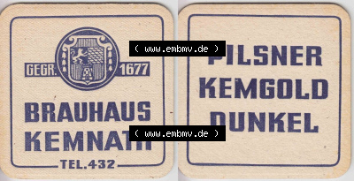 Bierdeckel Gegr, 1677, Brauhaus Kemnath, Pilsner Kemgold Dunkel (1). Deutscher Katalog über deutsche Bierdeckel Brauhaus Kemnath... Sammlung